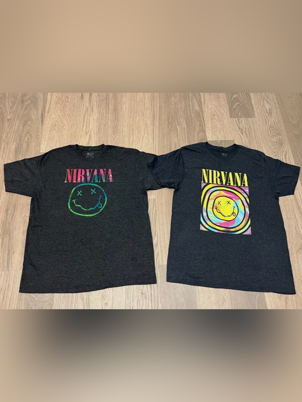 2XL XXL Mens NIRVANA Smiley Face Gray Graphic Tee Shirt Top Band Grunge Lot 2